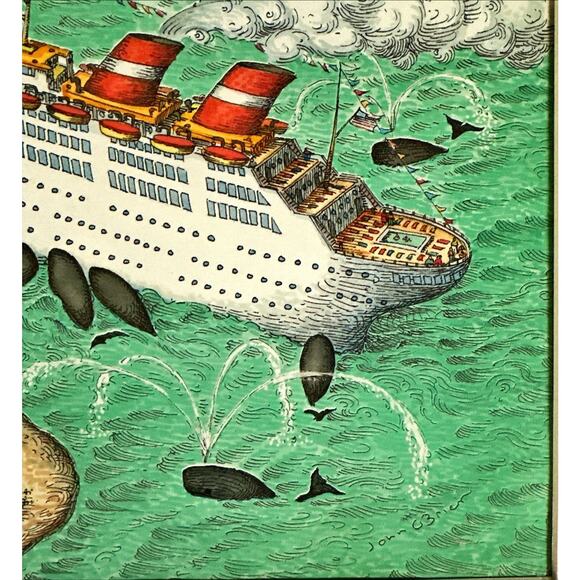 Framed 1990 New Yorker Magazine April 9 O'Brien Cruise Ship Whales NYC Harbor - Picture 2 of 3